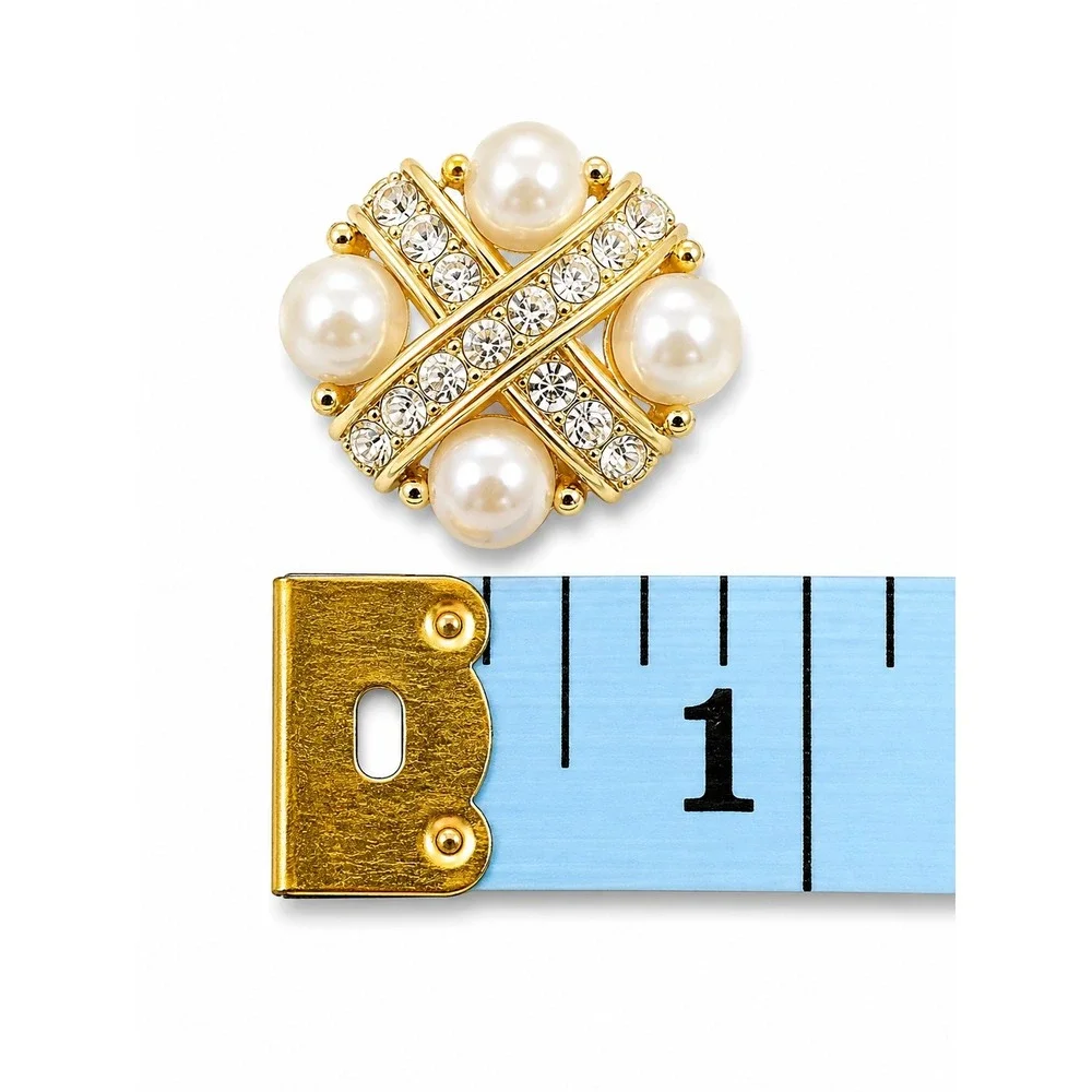 Vintage Signed Napier Faux Pearl & Rhinestone Clip-On Earrings – Gold Tone